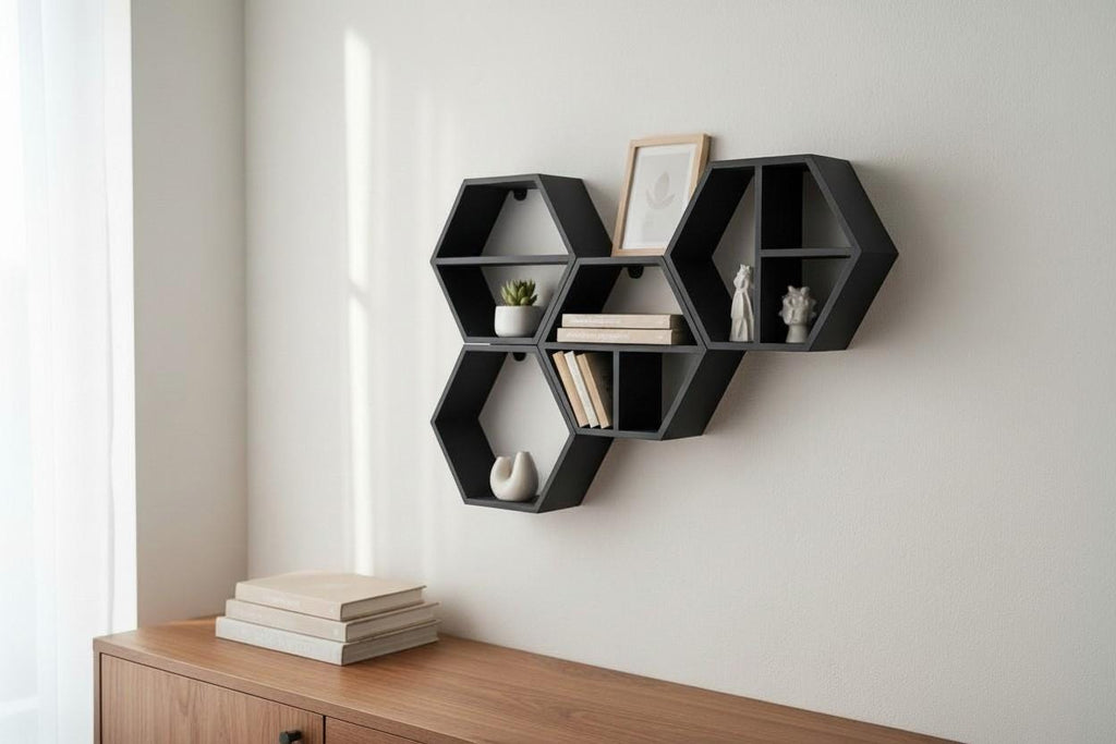 Modular Hexagon Wall Shelves — view 10, 3D printed, HappyLayerMint Malta