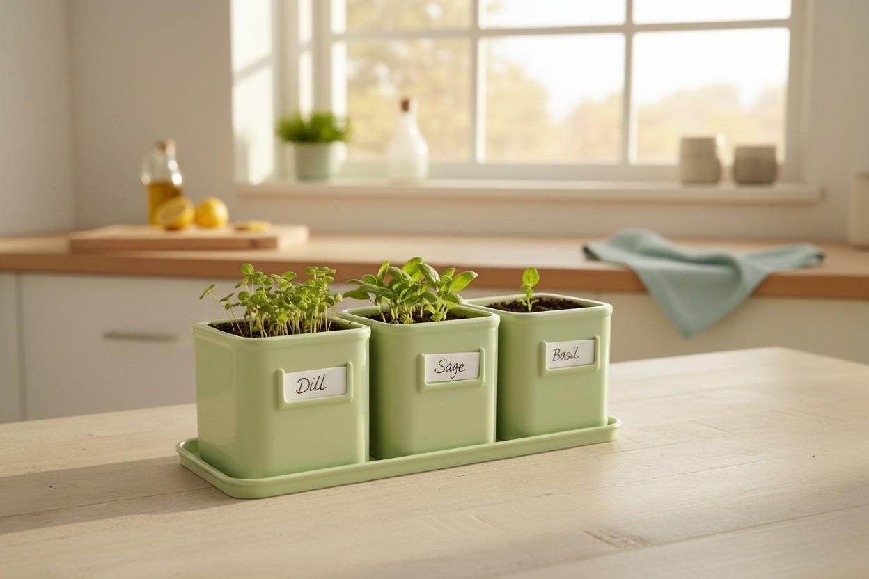 3-Pot Herb Planter Set with Saucer — view 5, 3D printed, HappyLayerMint Malta