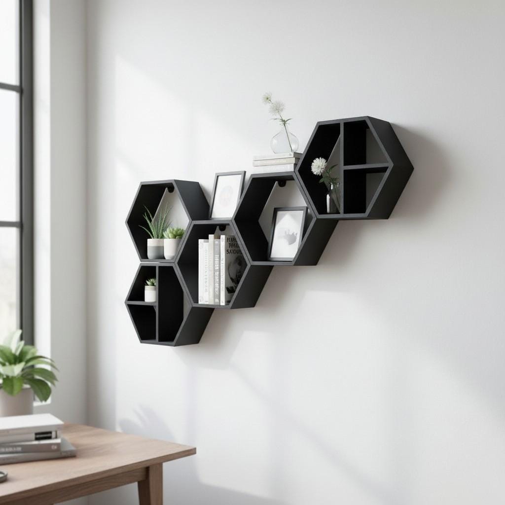 Modular Hexagon Wall Shelves — view 9, 3D printed, HappyLayerMint Malta