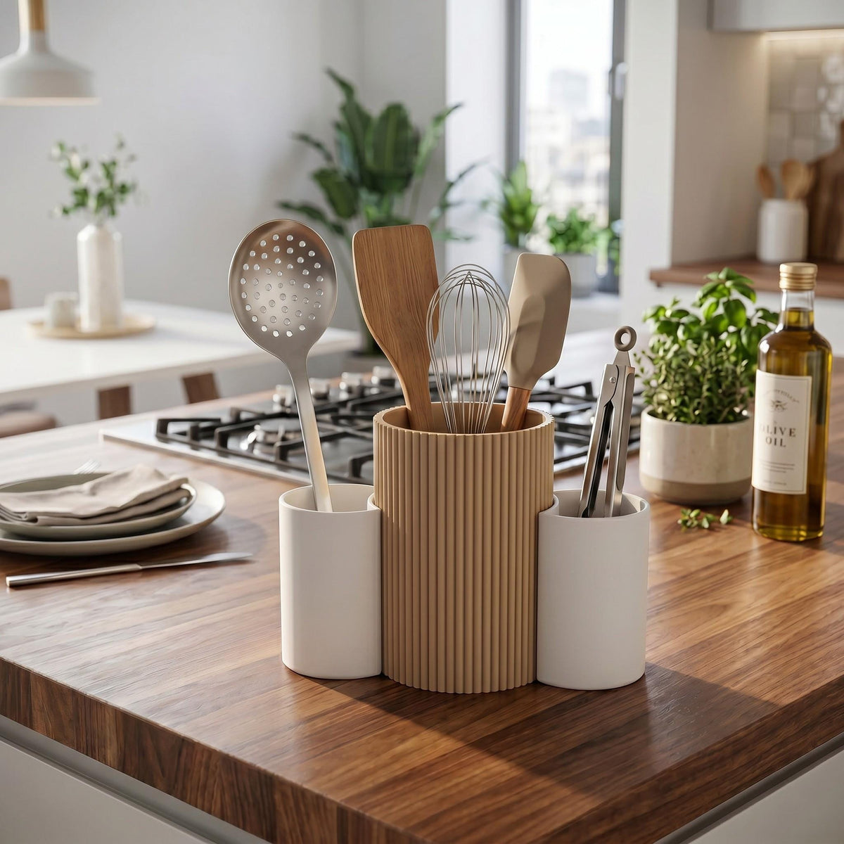 3-Cup Kitchen Utensil Caddy — view 5, 3D printed, HappyLayerMint Malta
