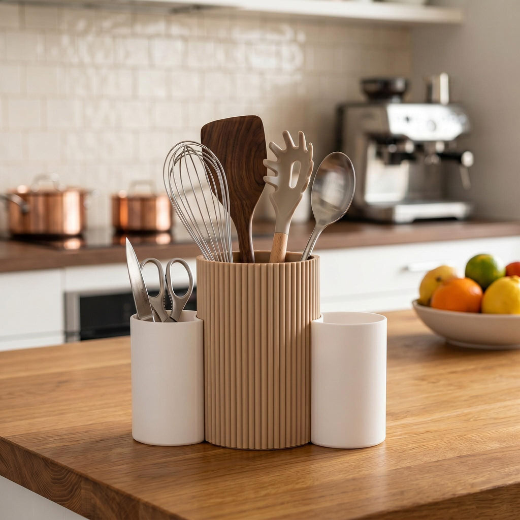 3-Cup Kitchen Utensil Caddy — view 10, 3D printed, HappyLayerMint Malta