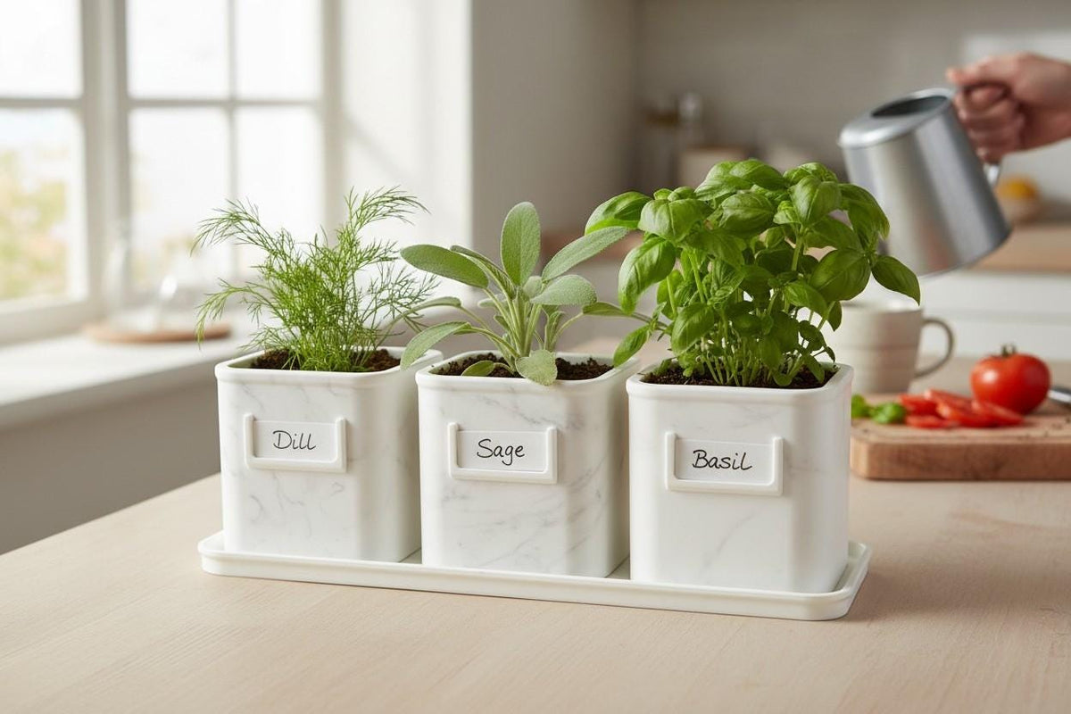 3-Pot Herb Planter Set with Saucer — view 7, 3D printed, HappyLayerMint Malta