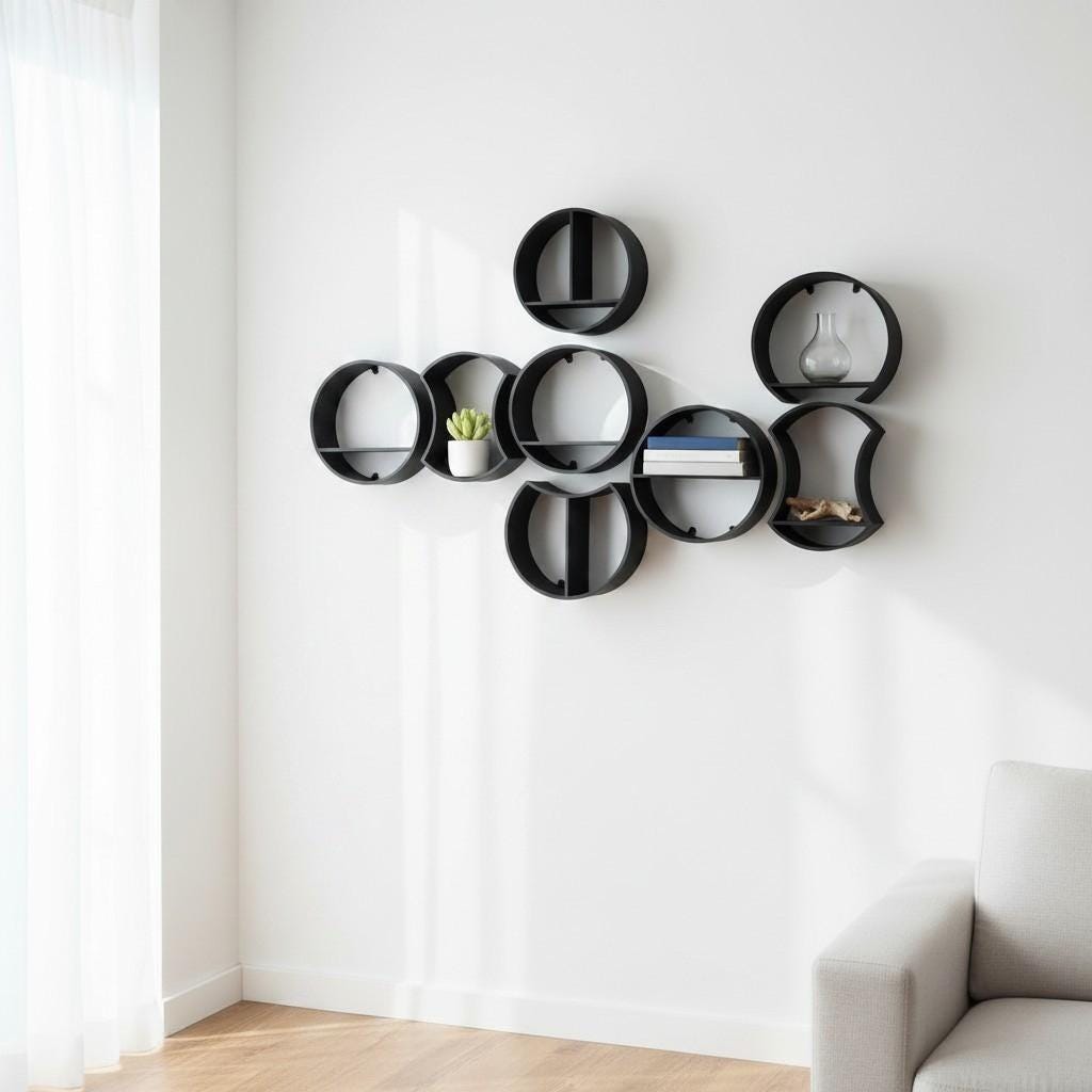 Modular Round Wall Shelf — view 6, 3D printed, HappyLayerMint Malta