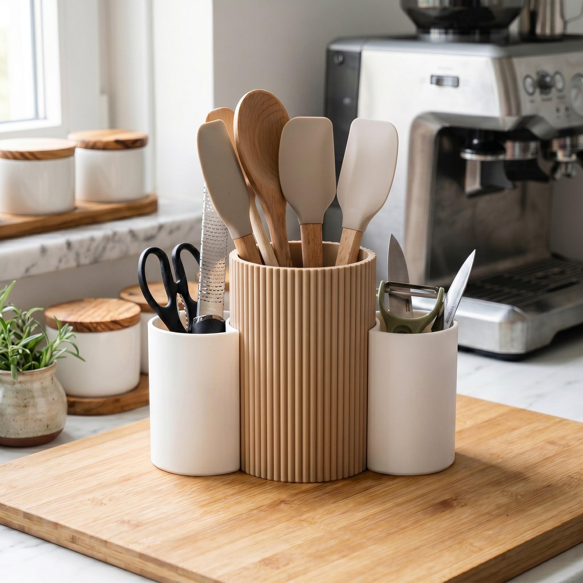 3-Cup Kitchen Utensil Caddy — view 7, 3D printed, HappyLayerMint Malta