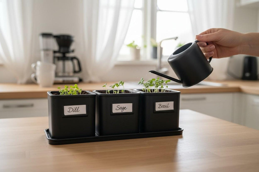 3-Pot Herb Planter Set with Saucer — view 3, 3D printed, HappyLayerMint Malta