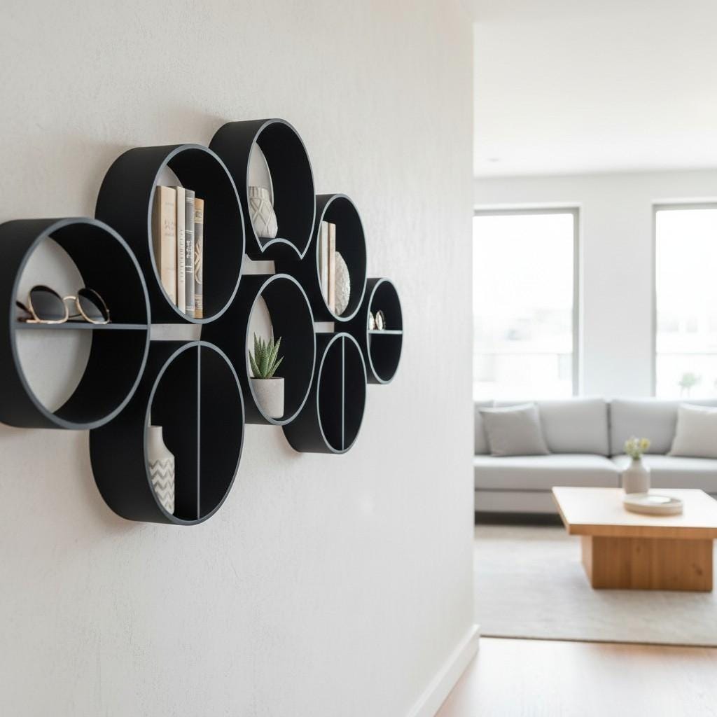 Modular Round Wall Shelf — view 5, 3D printed, HappyLayerMint Malta