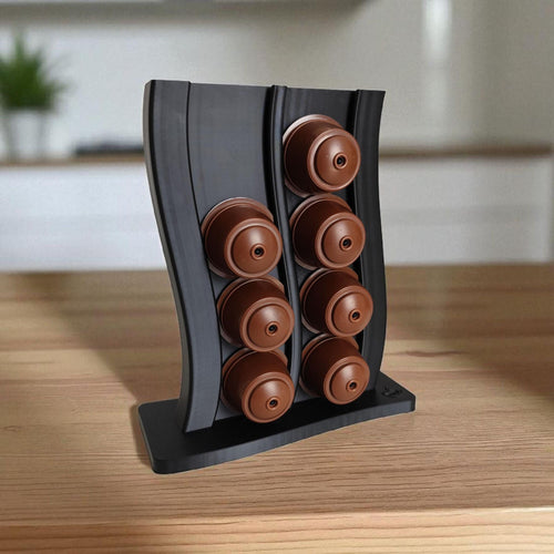 Wavy 16-pod coffee capsule holder in matte black compatible with Dolce Gusto capsules, HappyLayerMint Malta