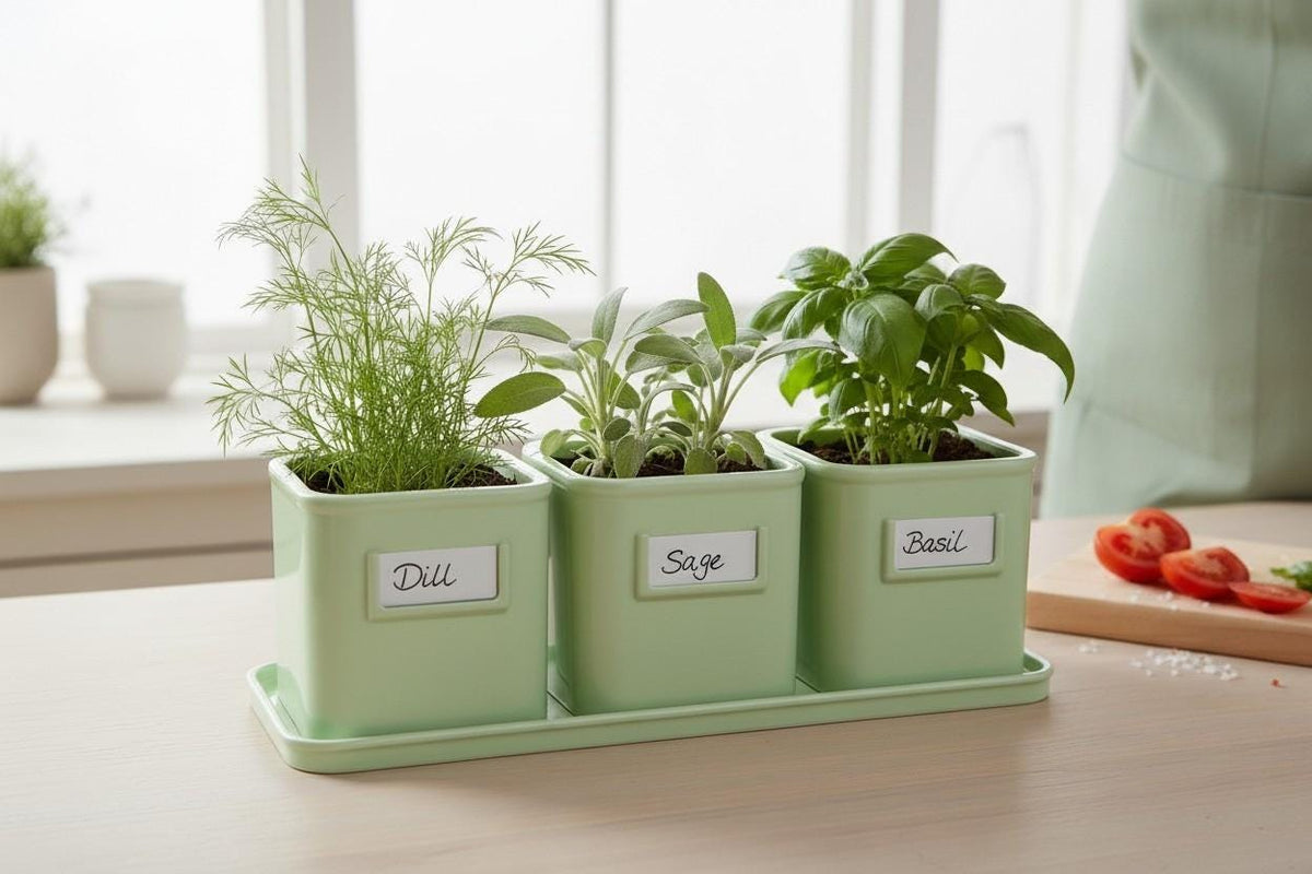 3-Pot Herb Planter Set with Saucer — view 6, 3D printed, HappyLayerMint Malta
