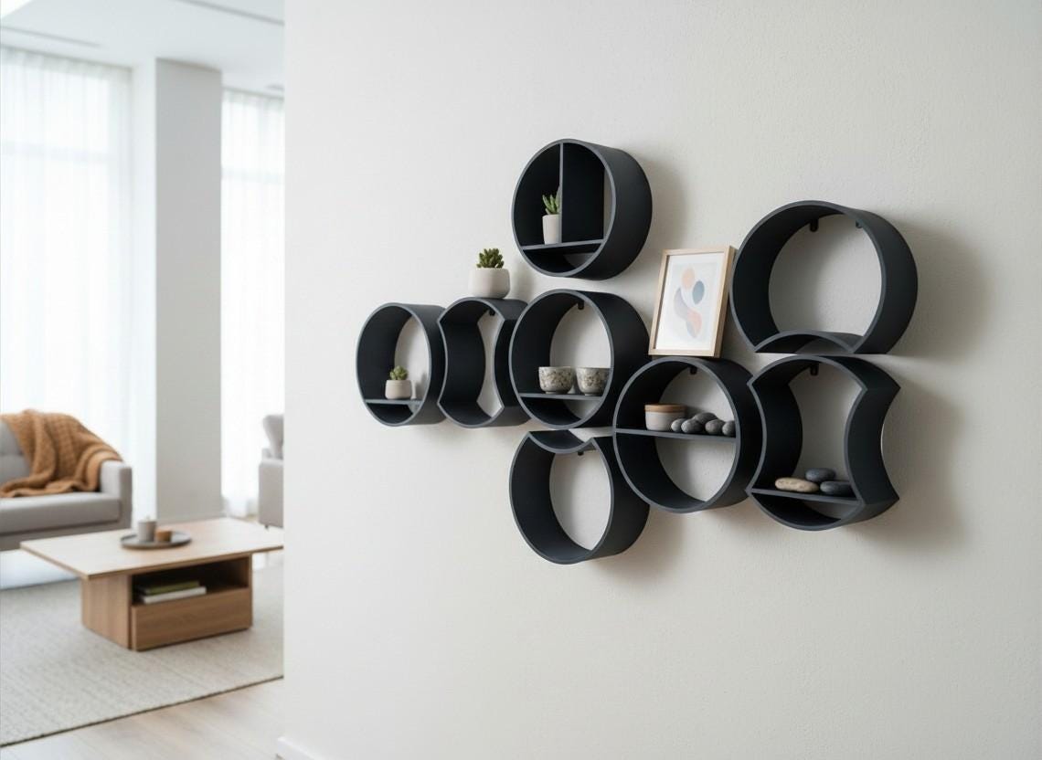 Modular Round Wall Shelf — view 2, 3D printed, HappyLayerMint Malta