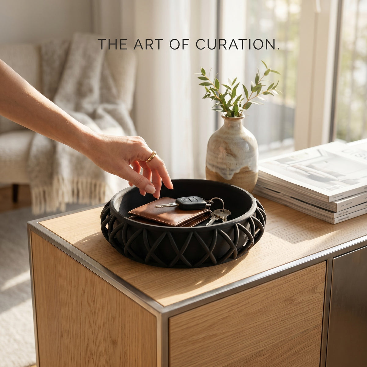 Basket-Style Key Tray, Modern Entryway Organizer for Keys and Wallet, Minimalist Hallway Storage Dish