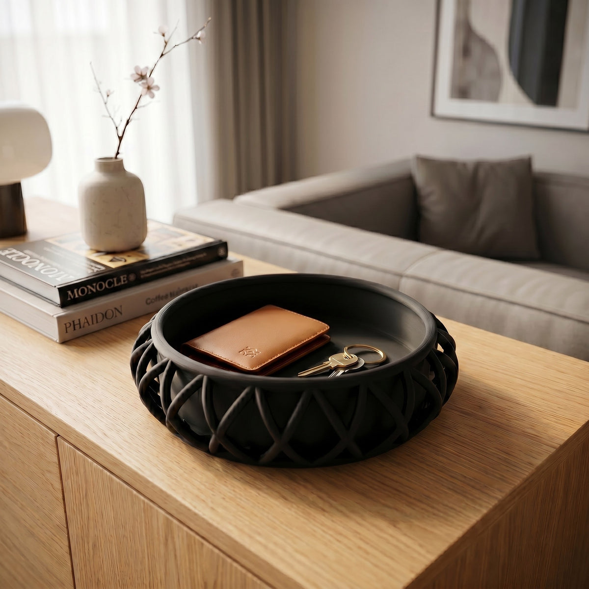 Basket-Style Key Tray, Modern Entryway Organizer for Keys and Wallet, Minimalist Hallway Storage Dish