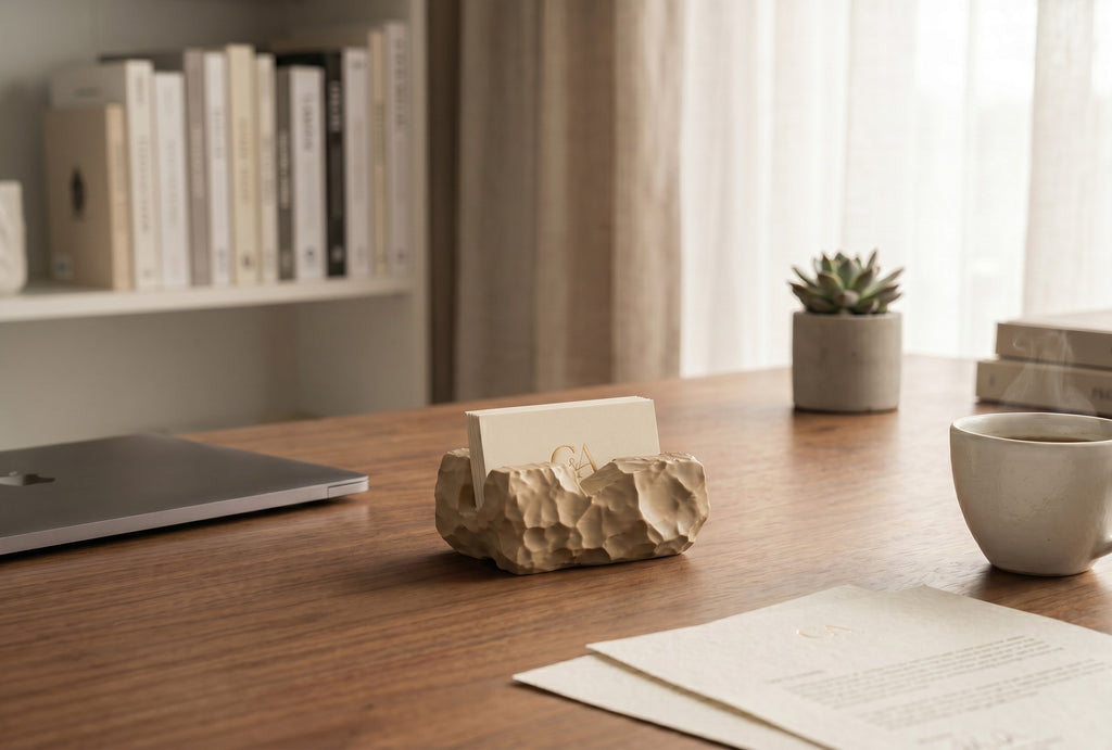 Modern Business Card Holder for Desk, Minimalist Office Organizer, Professional Desk Accessory