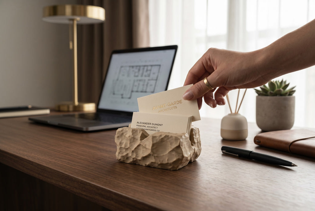 Modern Business Card Holder for Desk, Minimalist Office Organizer, Professional Desk Accessory