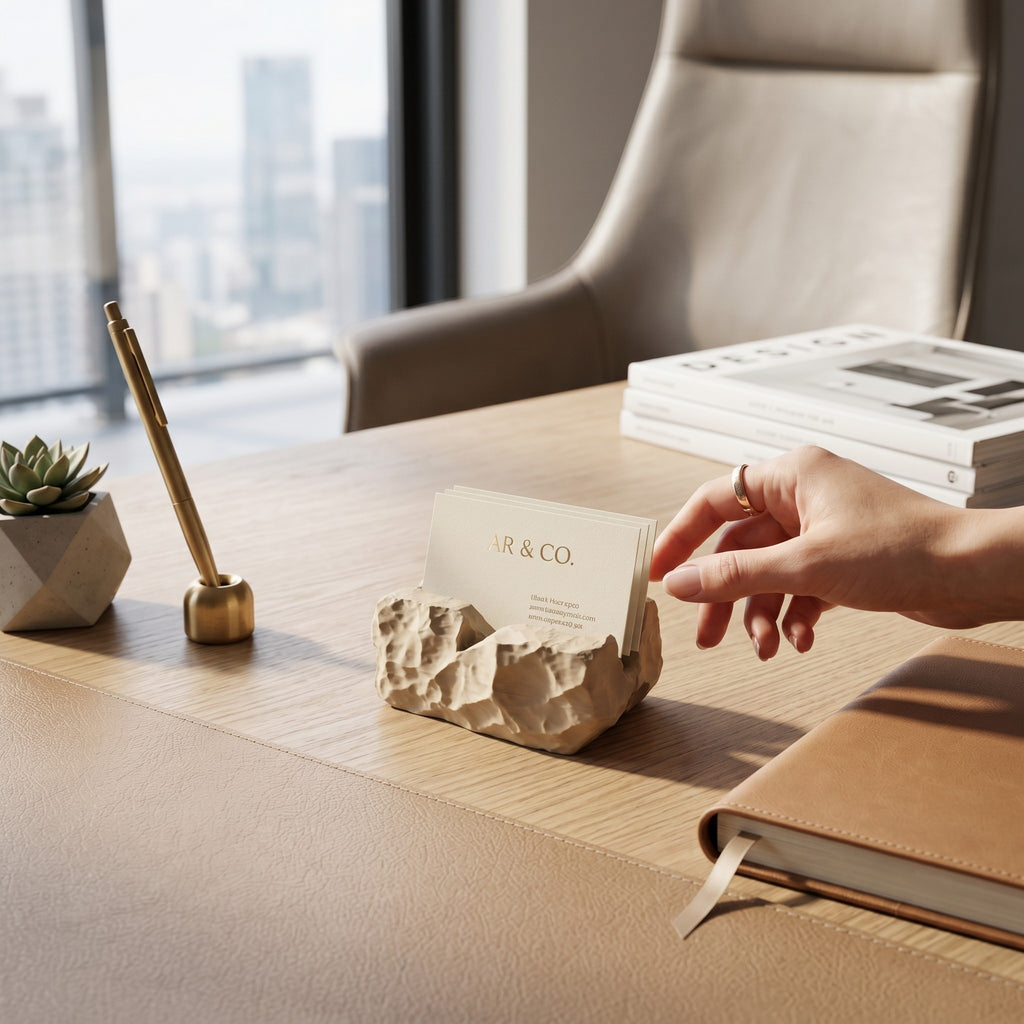 Modern Business Card Holder for Desk, Minimalist Office Organizer, Professional Desk Accessory
