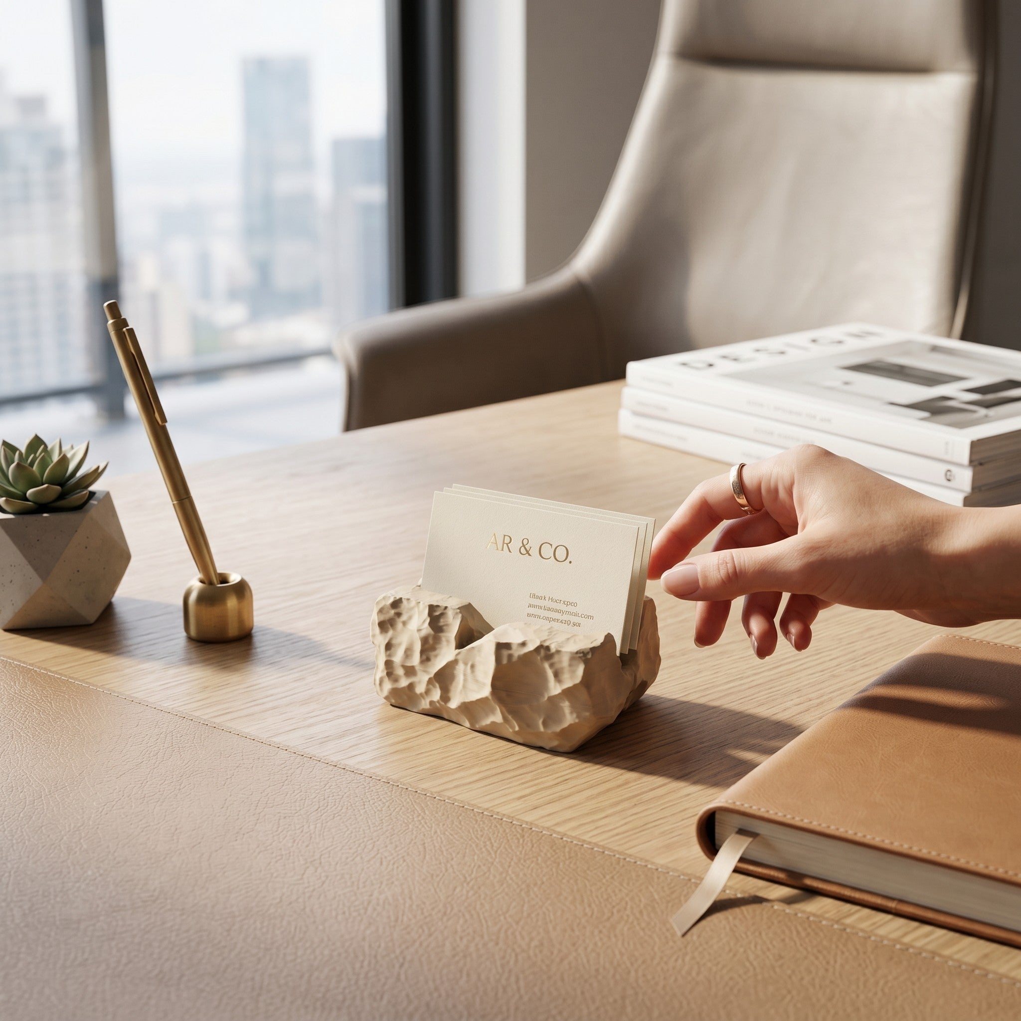 Modern Business Card Holder for Desk, Minimalist Office Organizer, Professional Desk Accessory