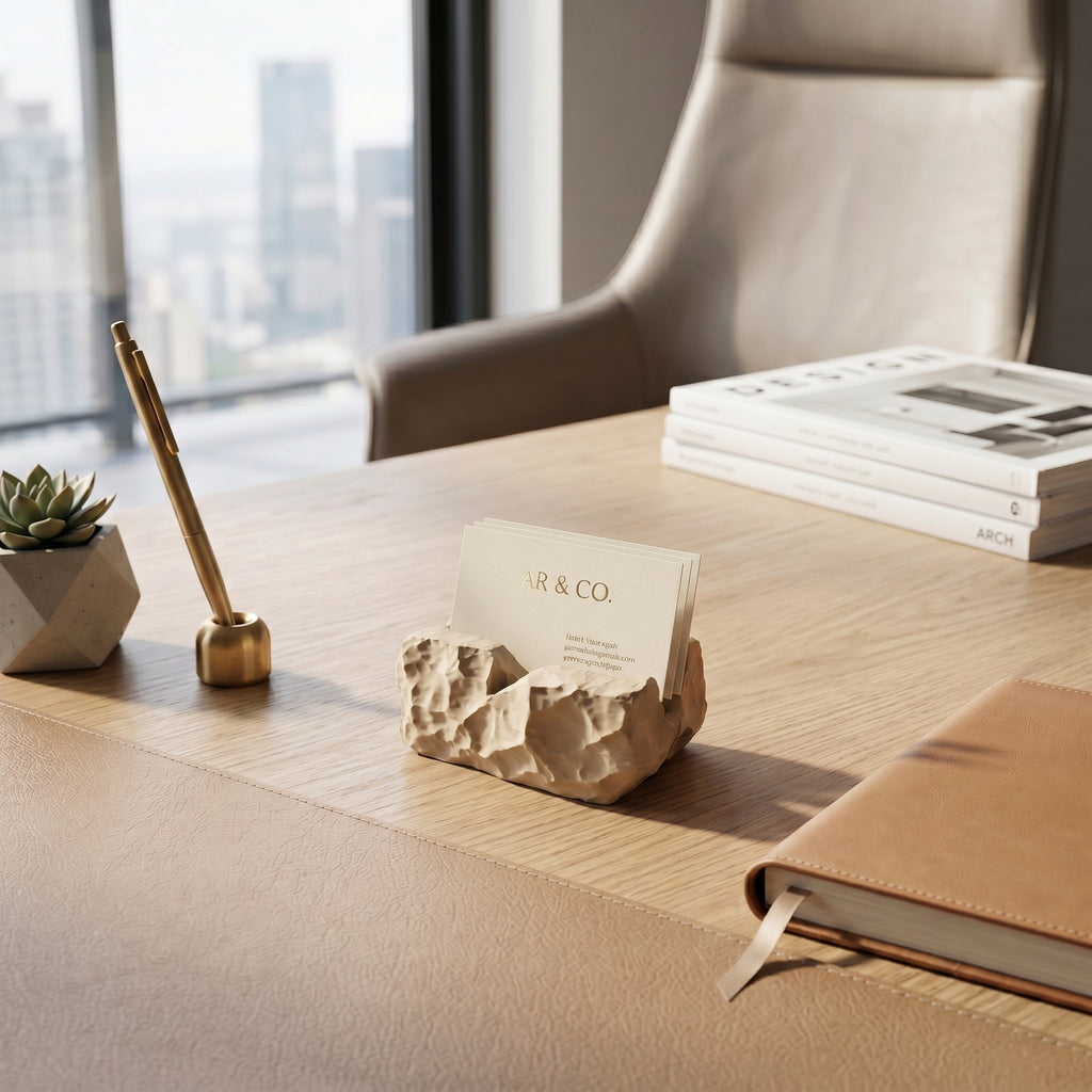 Modern Business Card Holder for Desk, Minimalist Office Organizer, Professional Desk Accessory