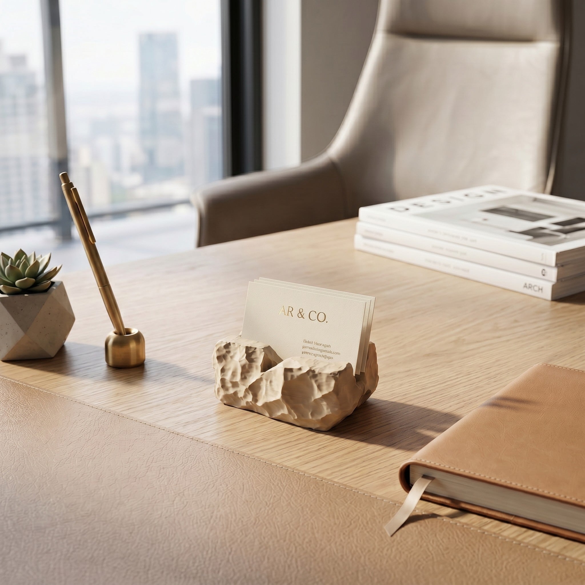 Modern Business Card Holder for Desk, Minimalist Office Organizer, Professional Desk Accessory