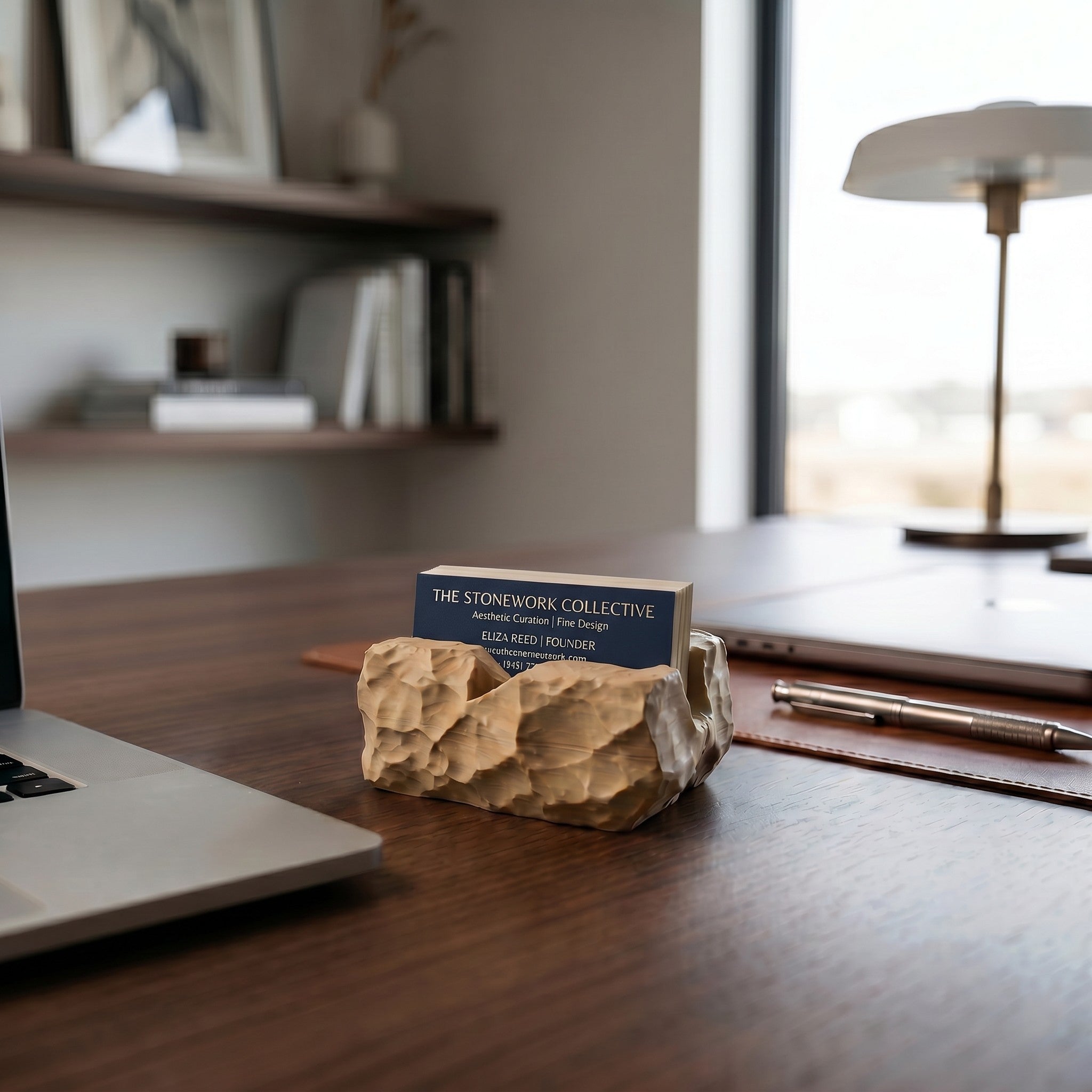 Modern Business Card Holder for Desk, Minimalist Office Organizer, Professional Desk Accessory