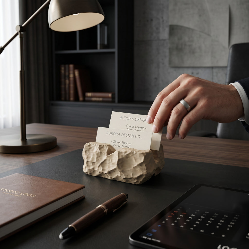 Modern Business Card Holder for Desk, Minimalist Office Organizer, Professional Desk Accessory