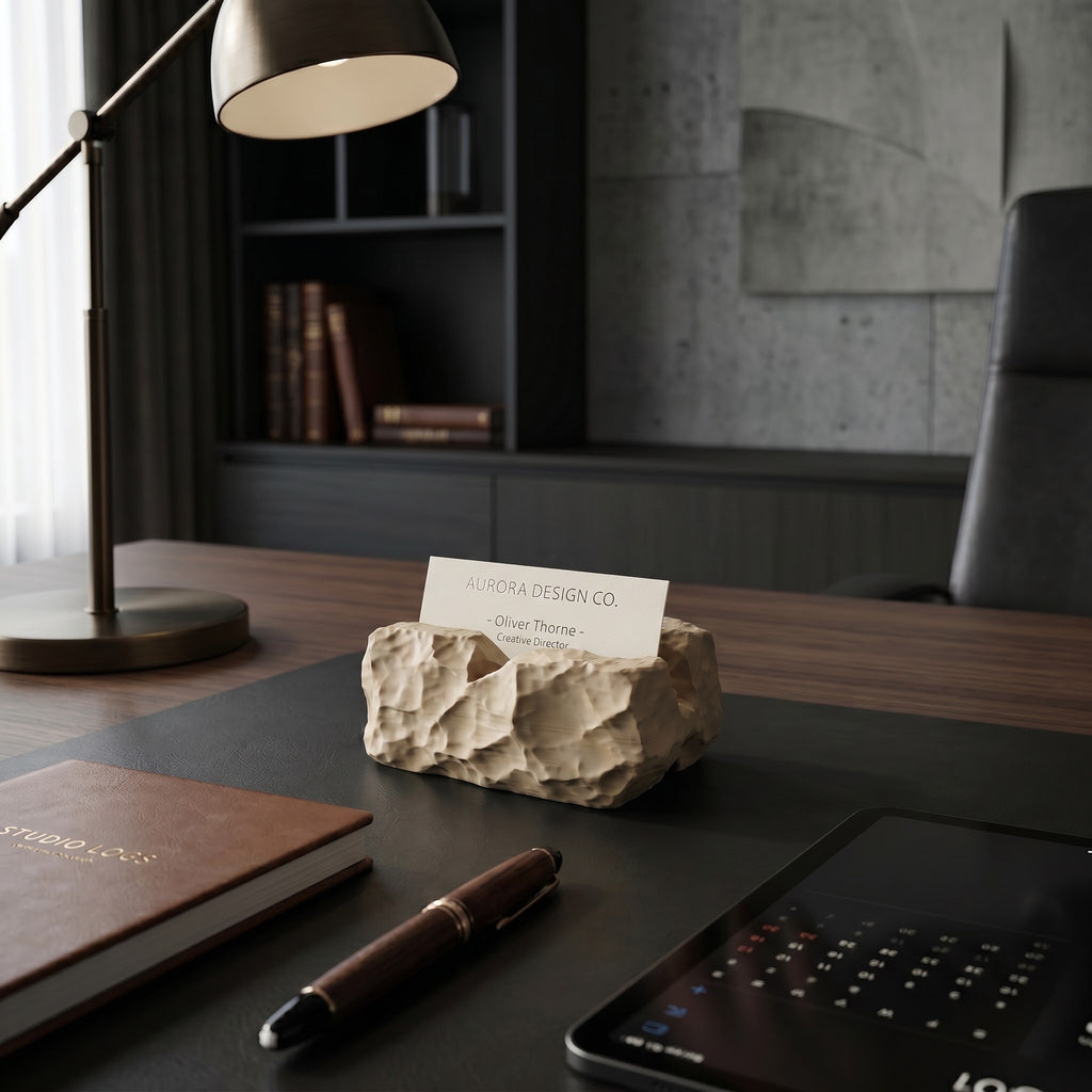 Modern Business Card Holder for Desk, Minimalist Office Organizer, Professional Desk Accessory