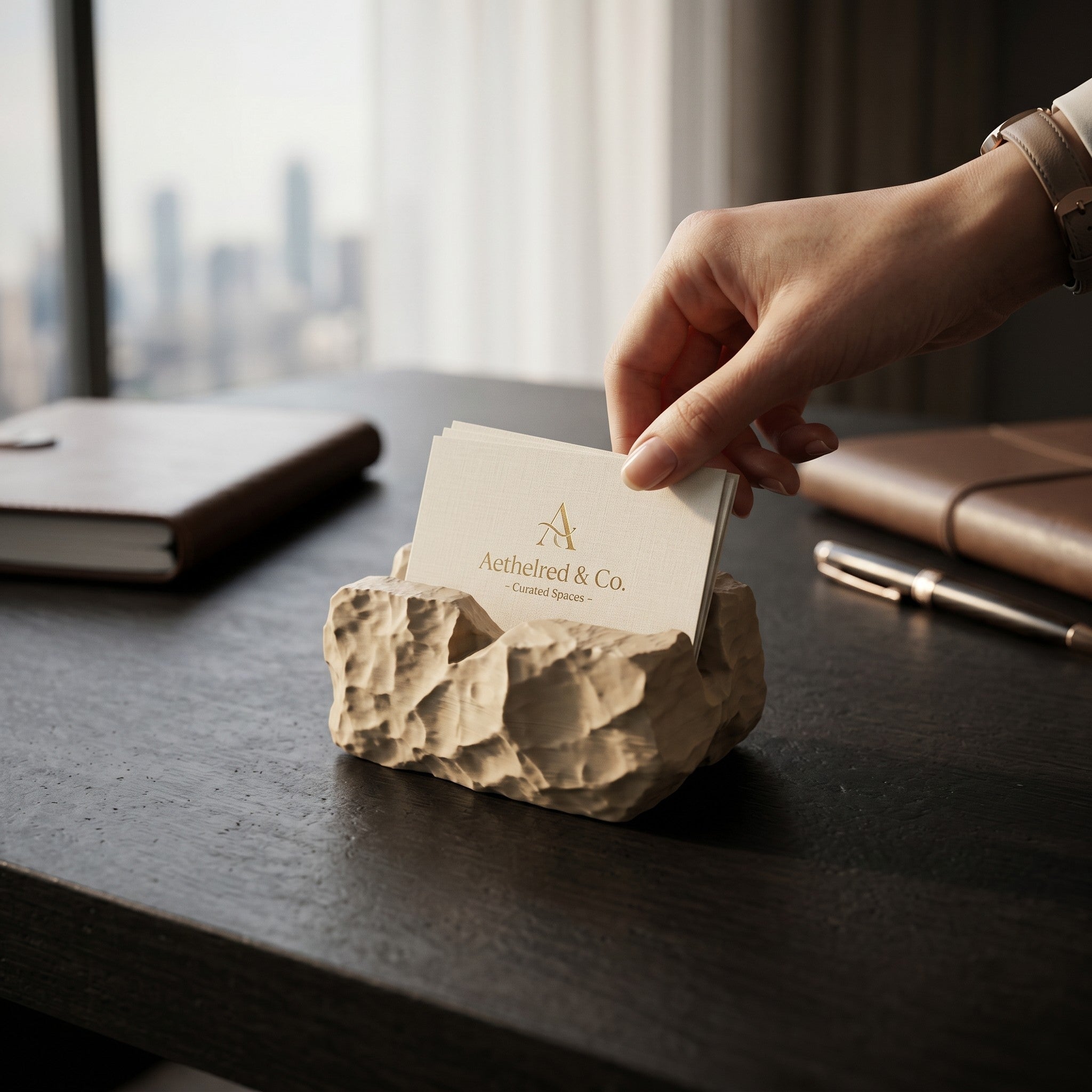 Modern Business Card Holder for Desk, Minimalist Office Organizer, Professional Desk Accessory