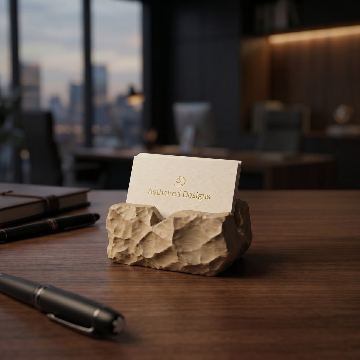 Modern Business Card Holder for Desk, Minimalist Office Organizer, Professional Desk Accessory