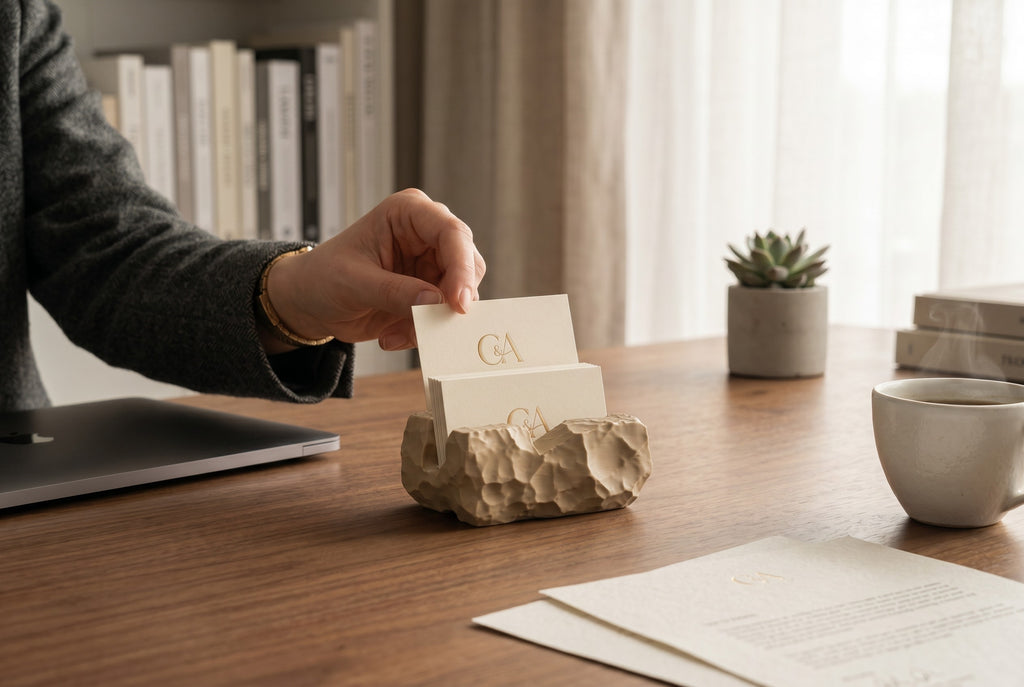 Modern Business Card Holder for Desk, Minimalist Office Organizer, Professional Desk Accessory
