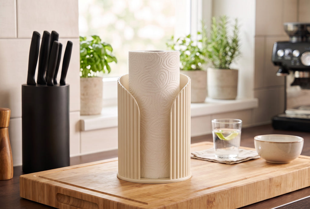 Inca Ribbed Paper Towel Holder, Modern Countertop Kitchen Roll Stand, Minimalist Kitchen Decor