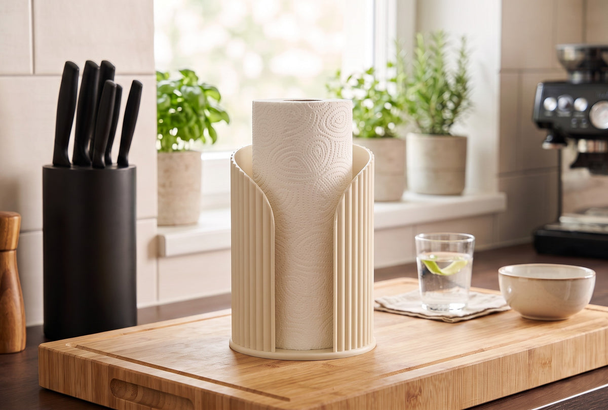 Inca Ribbed Paper Towel Holder, Modern Countertop Kitchen Roll Stand, Minimalist Kitchen Decor