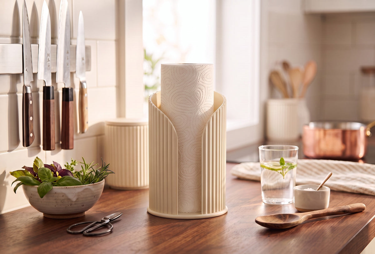 Inca Ribbed Paper Towel Holder, Modern Countertop Kitchen Roll Stand, Minimalist Kitchen Decor