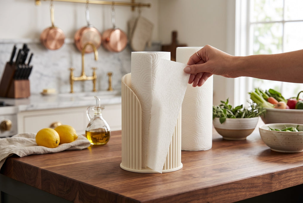 Inca Ribbed Paper Towel Holder, Modern Countertop Kitchen Roll Stand, Minimalist Kitchen Decor