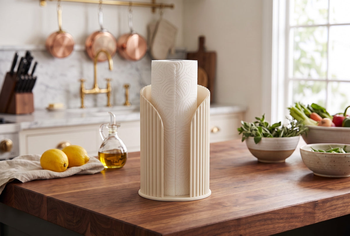 Inca Ribbed Paper Towel Holder, Modern Countertop Kitchen Roll Stand, Minimalist Kitchen Decor