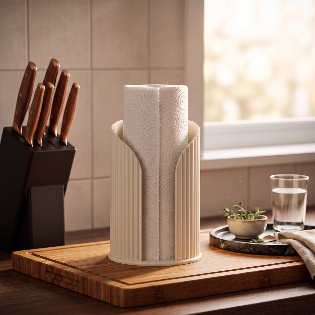 Inca Ribbed Paper Towel Holder, Modern Countertop Kitchen Roll Stand, Minimalist Kitchen Decor