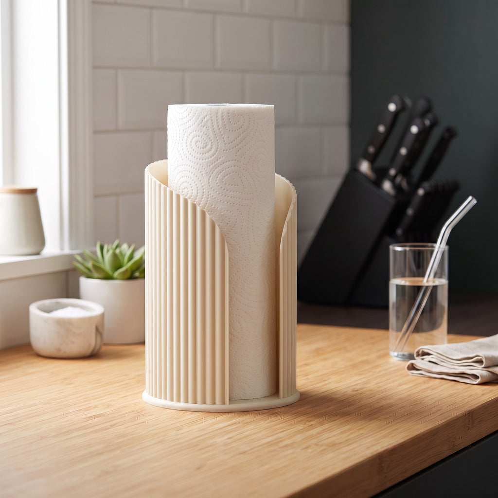Inca Ribbed Paper Towel Holder, Modern Countertop Kitchen Roll Stand, Minimalist Kitchen Decor