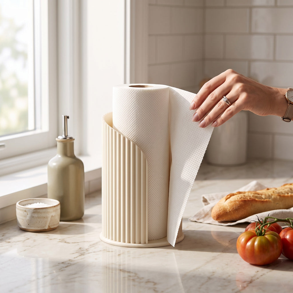 Inca Ribbed Paper Towel Holder, Modern Countertop Kitchen Roll Stand, Minimalist Kitchen Decor