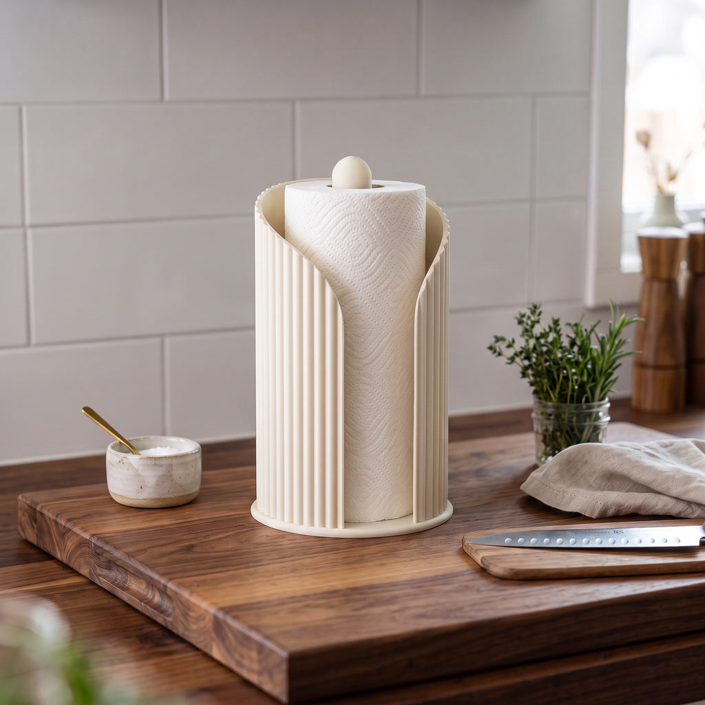 Inca Ribbed Paper Towel Holder, Modern Countertop Kitchen Roll Stand, Minimalist Kitchen Decor