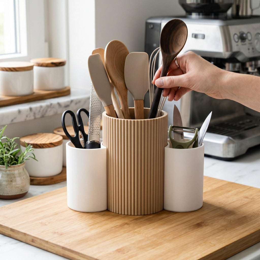 3-Cup Kitchen Utensil Caddy — view 6, 3D printed, HappyLayerMint Malta