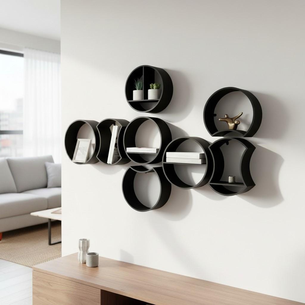 Modular Round Wall Shelf — view 10, 3D printed, HappyLayerMint Malta