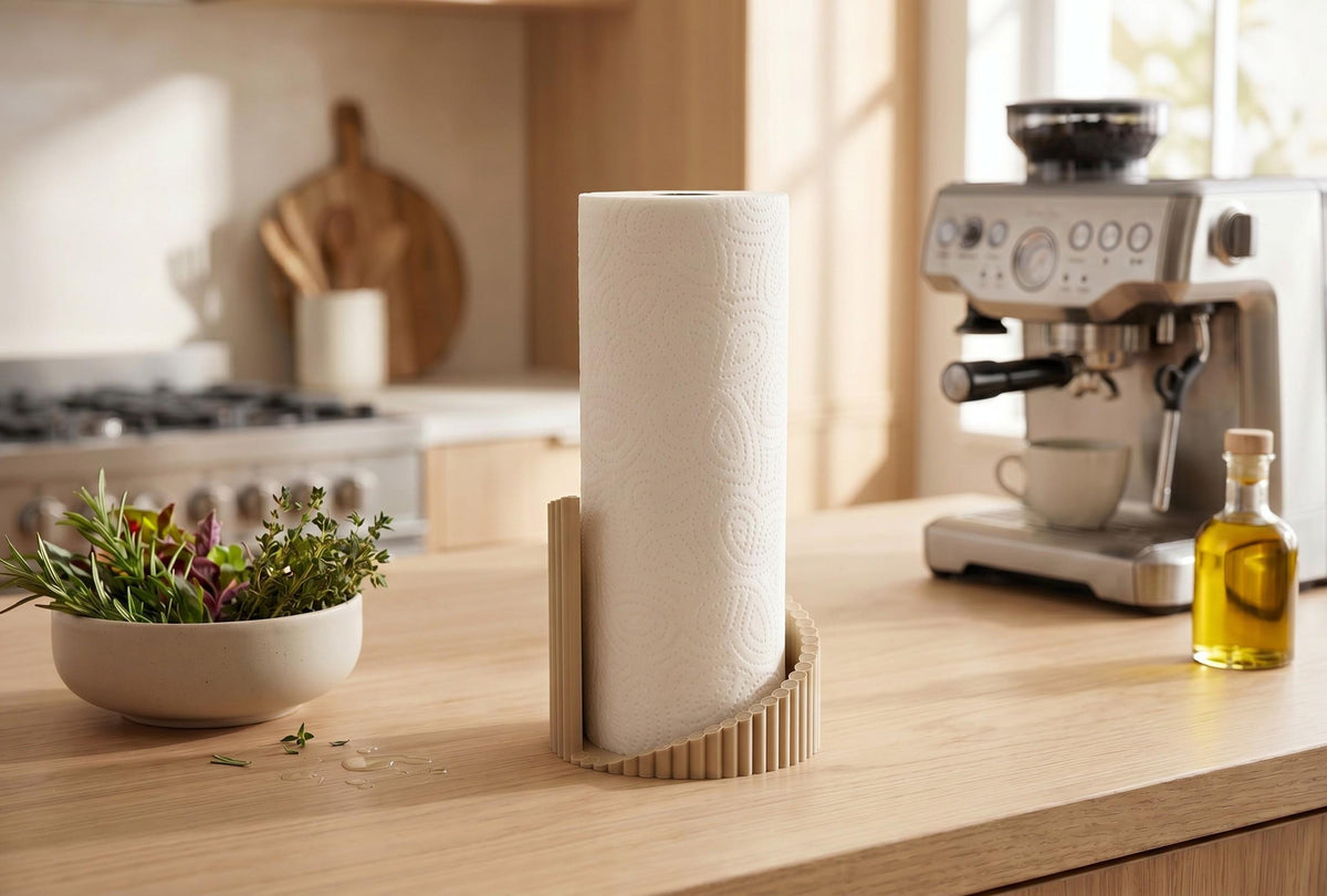 Ribbed 3D-Printed Paper Towel Holder — view 4, 3D printed, HappyLayerMint Malta