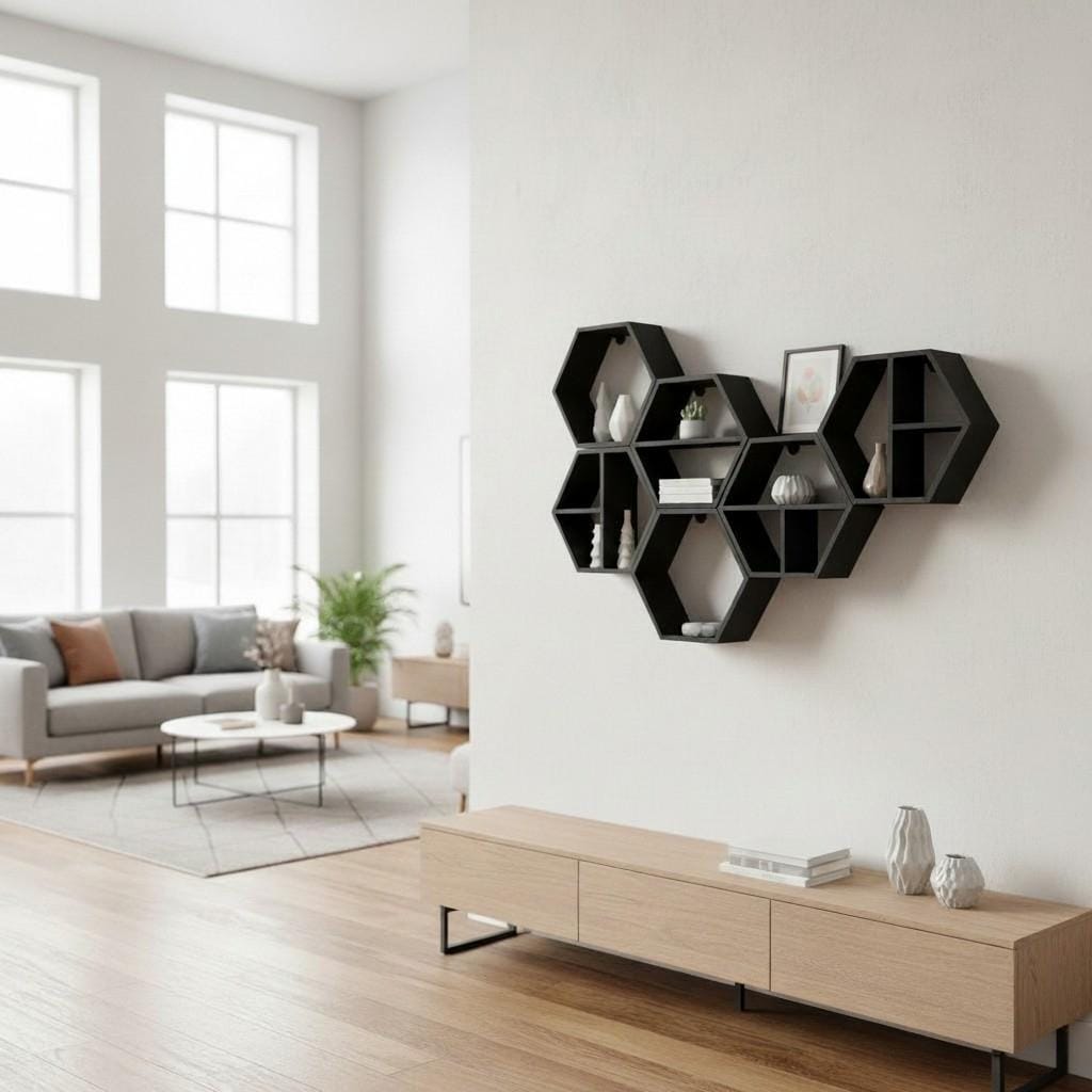 Modular Hexagon Wall Shelves — view 6, 3D printed, HappyLayerMint Malta