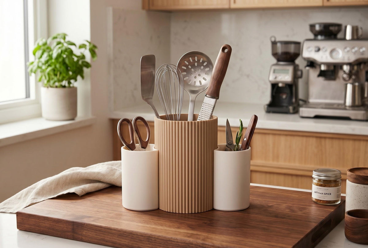 3-Cup Kitchen Utensil Caddy — view 9, 3D printed, HappyLayerMint Malta