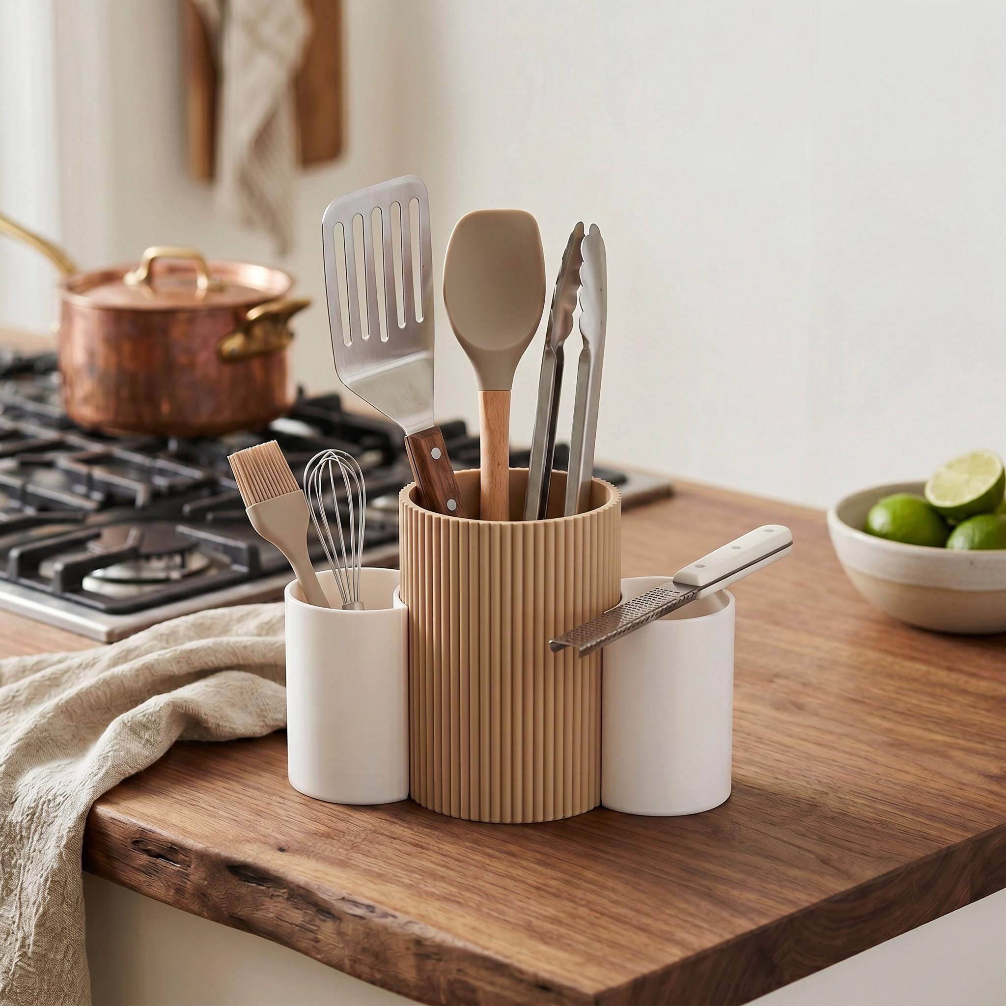 3-Cup Kitchen Utensil Caddy — view 4, 3D printed, HappyLayerMint Malta