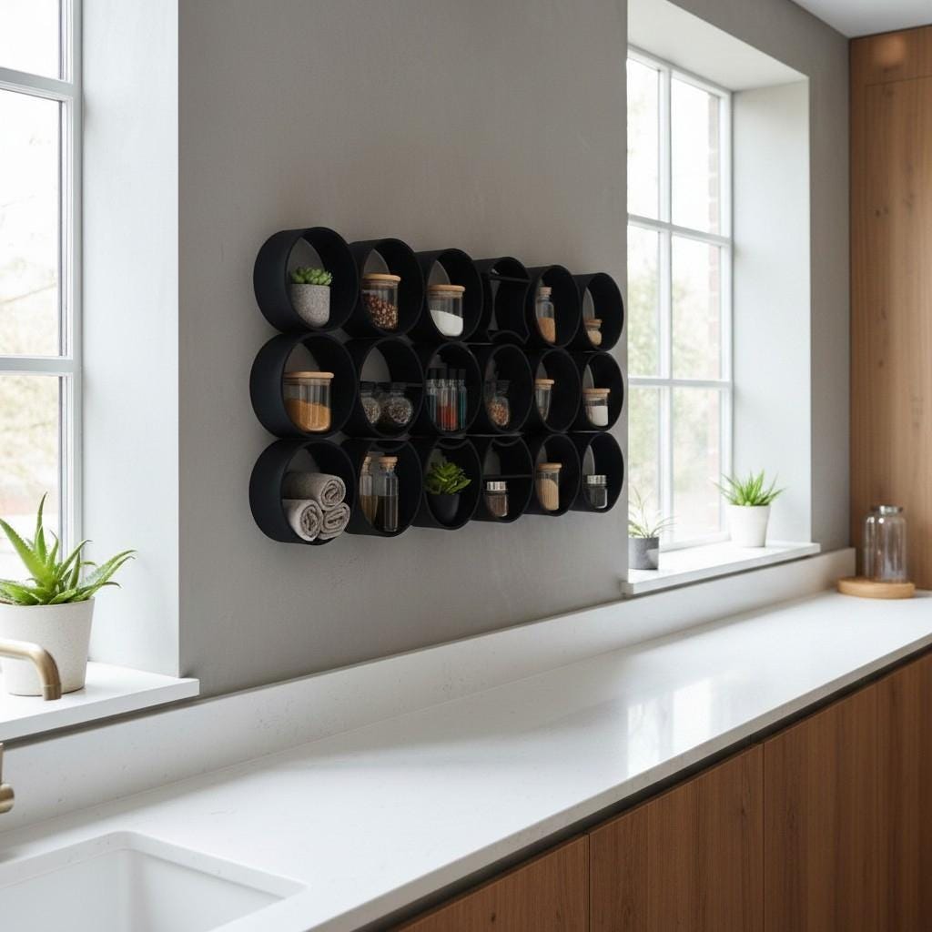 Modular Round Wall Shelf — view 9, 3D printed, HappyLayerMint Malta