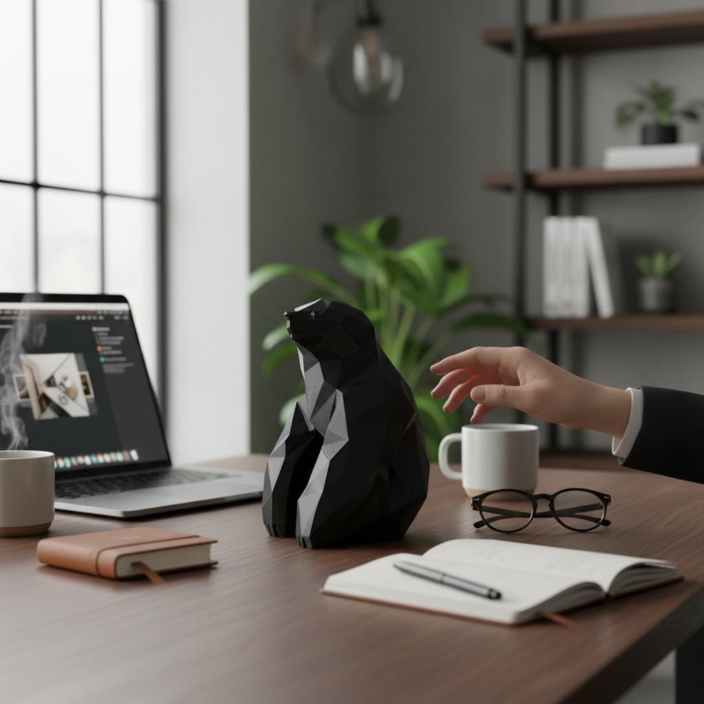 Sitting Low Poly Sloth Sculpture – Modern Animal Decor