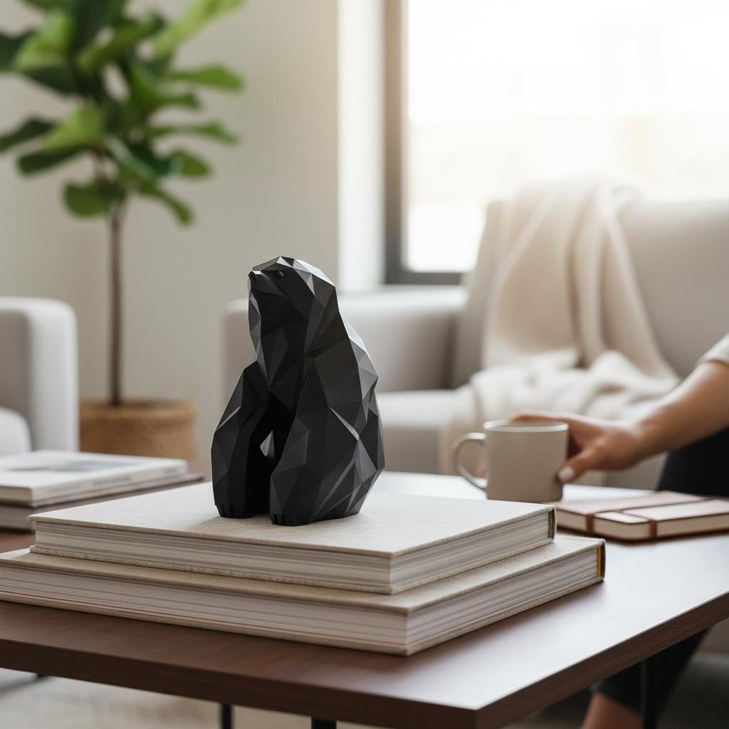 Sitting Low Poly Sloth Sculpture – Modern Animal Decor