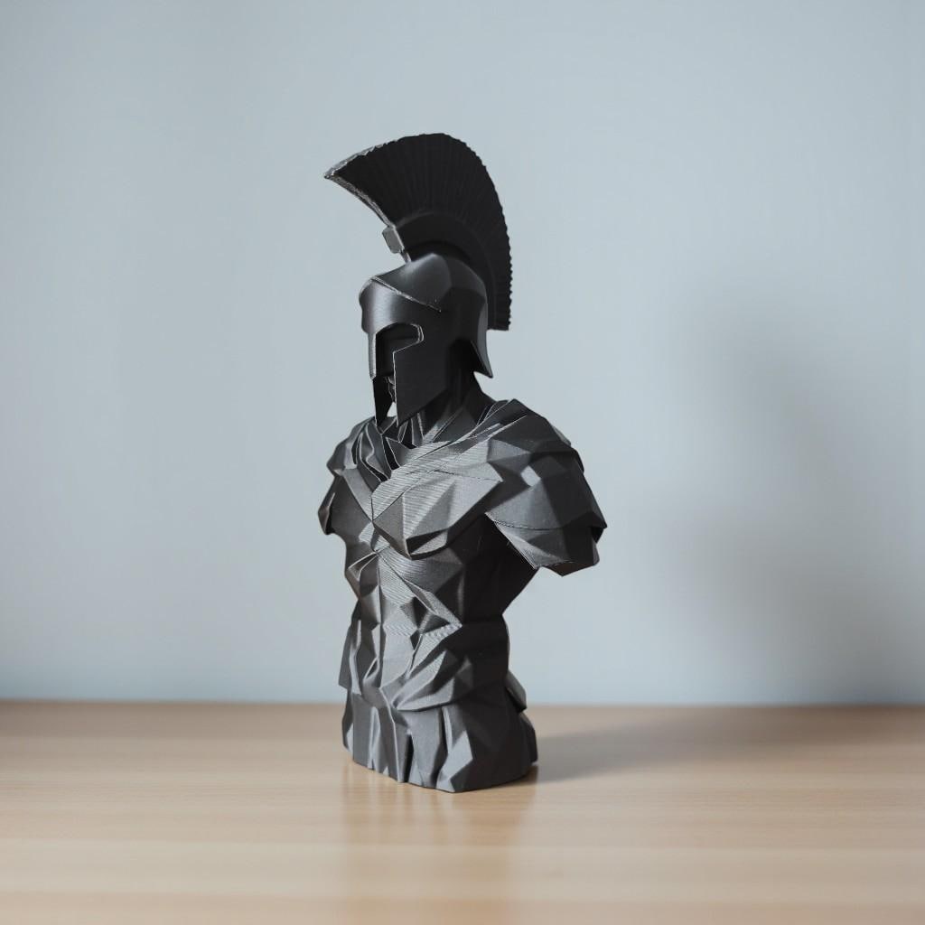 Low Poly Spartan Warrior Bust – Geometric Greek Helmet Statue, Masculine Office Decor