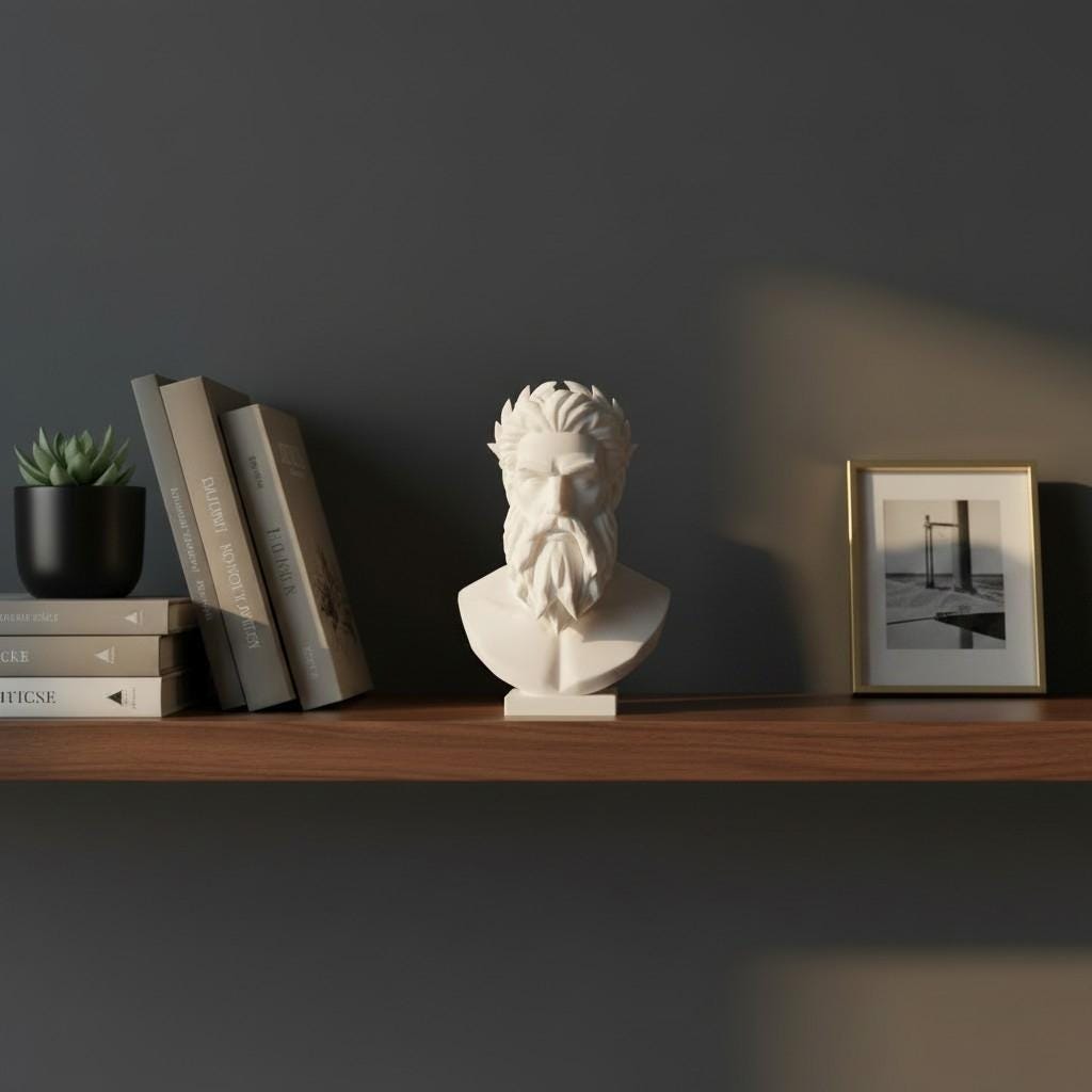 Modern Zeus Bust Statue – Greek God Sculpture, Classical Mythology Decor, Office Shelf Art, Gift for Him