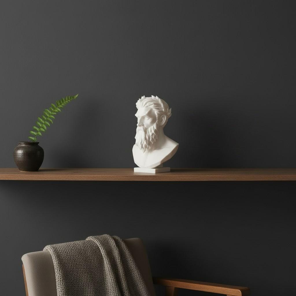 Modern Zeus Bust Statue – Greek God Sculpture, Classical Mythology Decor, Office Shelf Art, Gift for Him