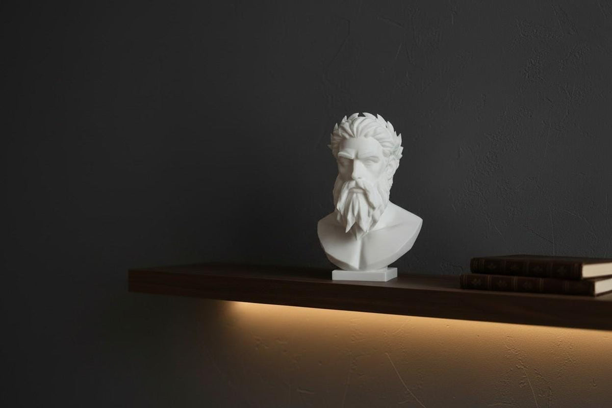 Modern Zeus Bust Statue – Greek God Sculpture, Classical Mythology Decor, Office Shelf Art, Gift for Him
