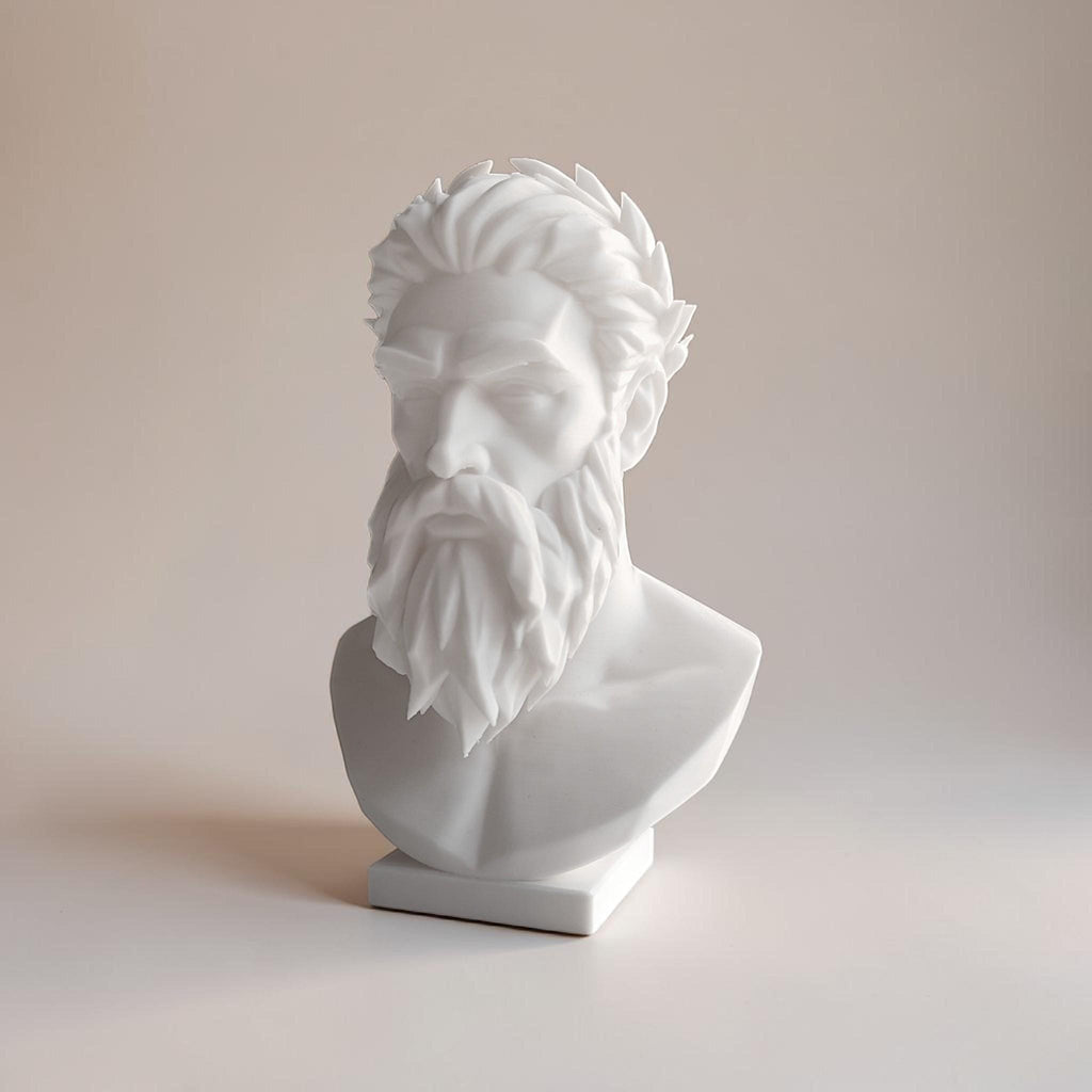 Modern Zeus Bust Statue – Greek God Sculpture, Classical Mythology Decor, Office Shelf Art, Gift for Him